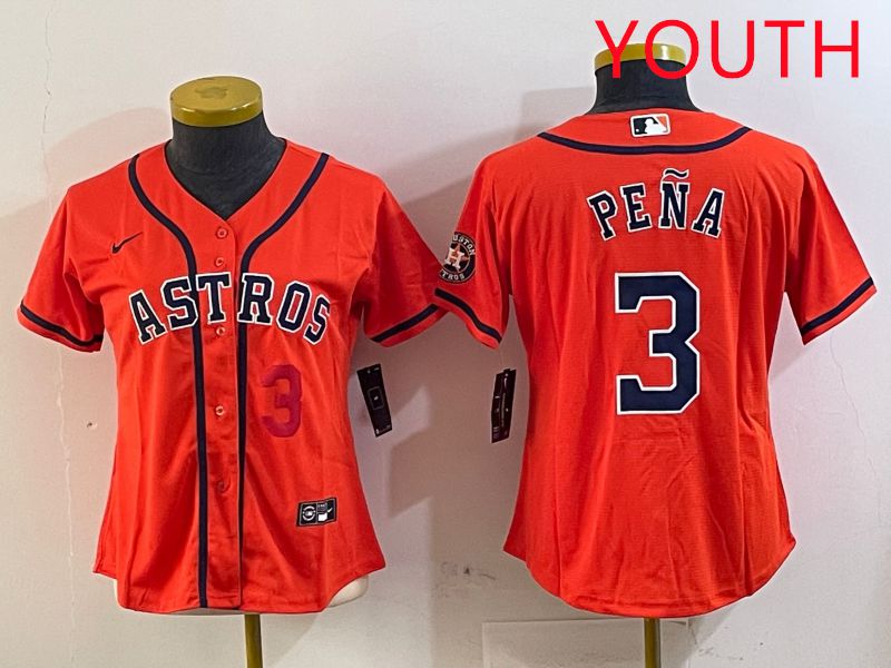 Youth Houston Astros #3 Pena Orange Game 2025 Nike MLB Jersey style 4
